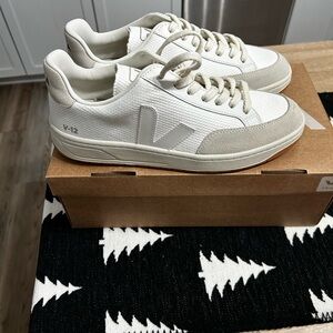 Veja V-12 Sneakers in White and Tan